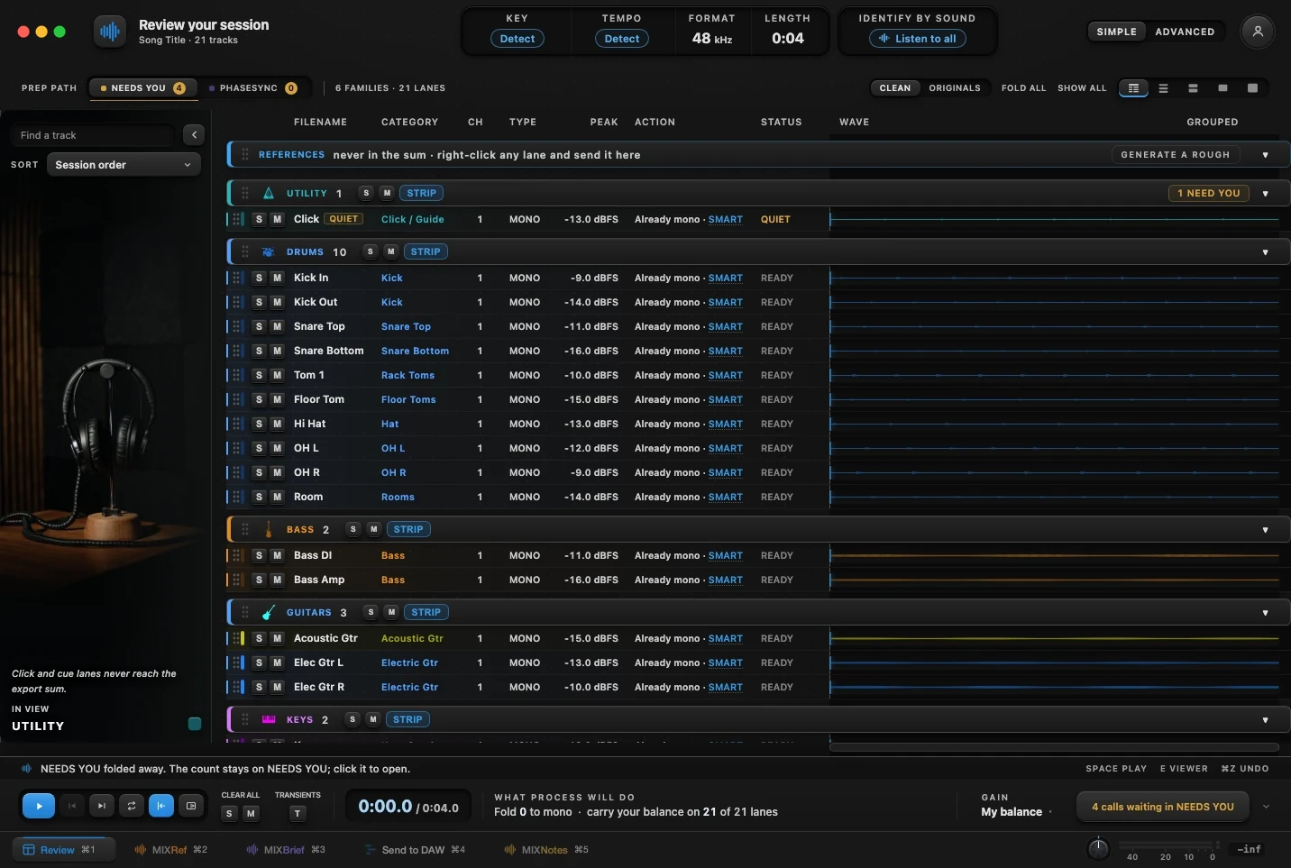 MIXPrep: every track in a session named, sorted into mix order and gain-staged