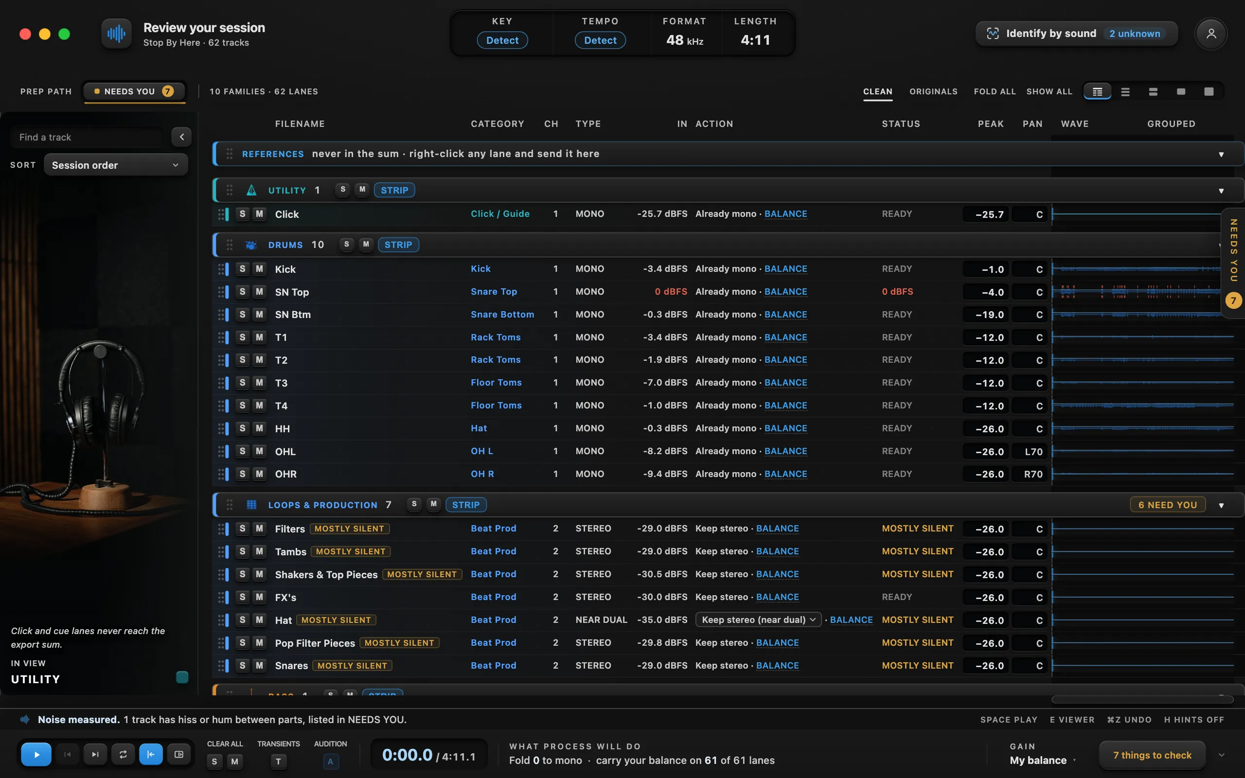 MIXPrep Review on Stop By Here: every track named, grouped into families and leveled